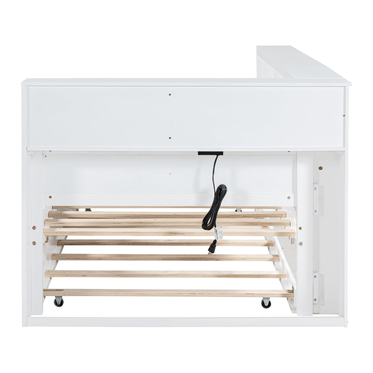 Roomfitters Wooden Twin Daybed with Twin Trundle, Storage Shelf & USB Charging Ports, White