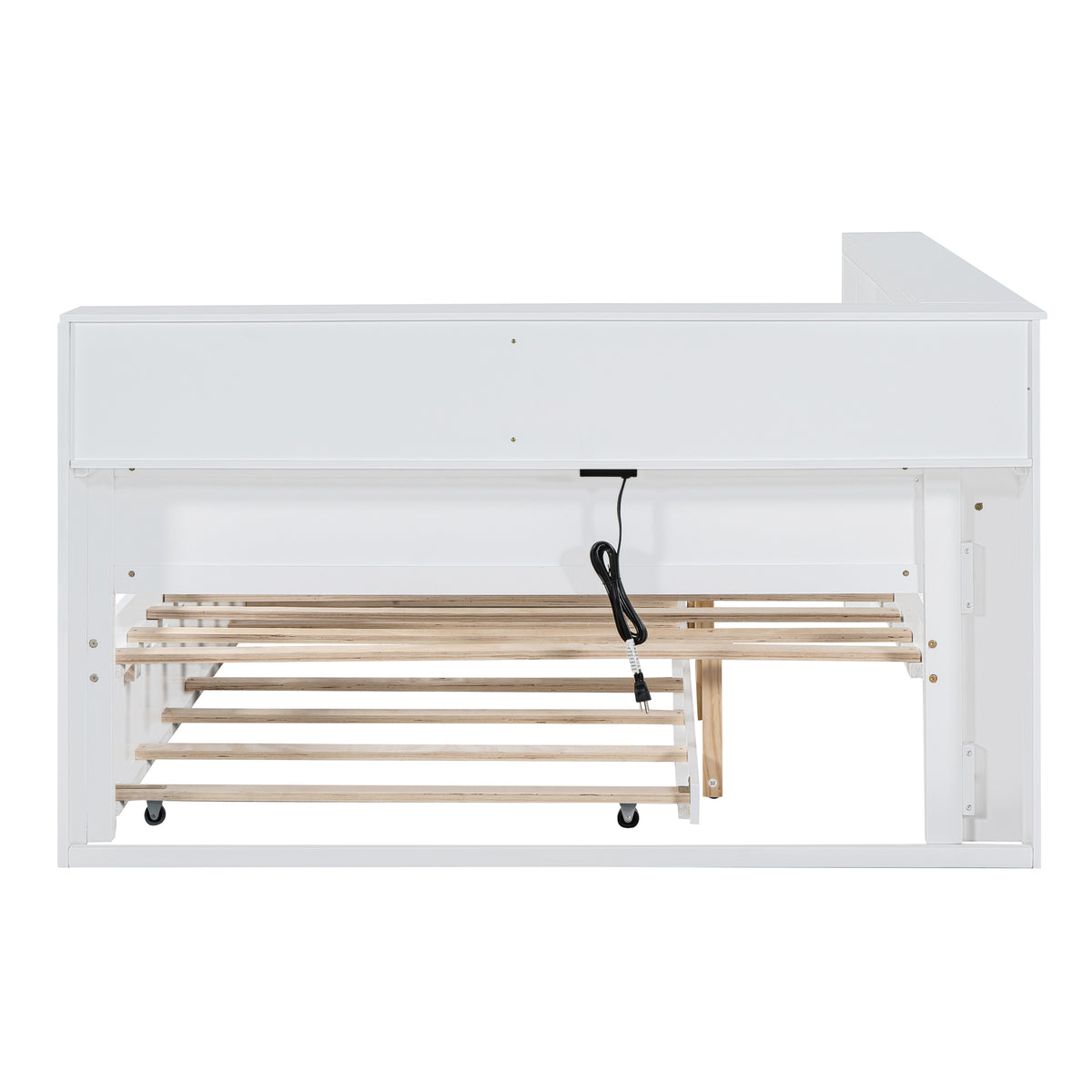 variant-group:rf-n733s347731k|Roomfitters Wooden Full Daybed with Twin Trundle, Storage Shelf & USB Charging Ports, White