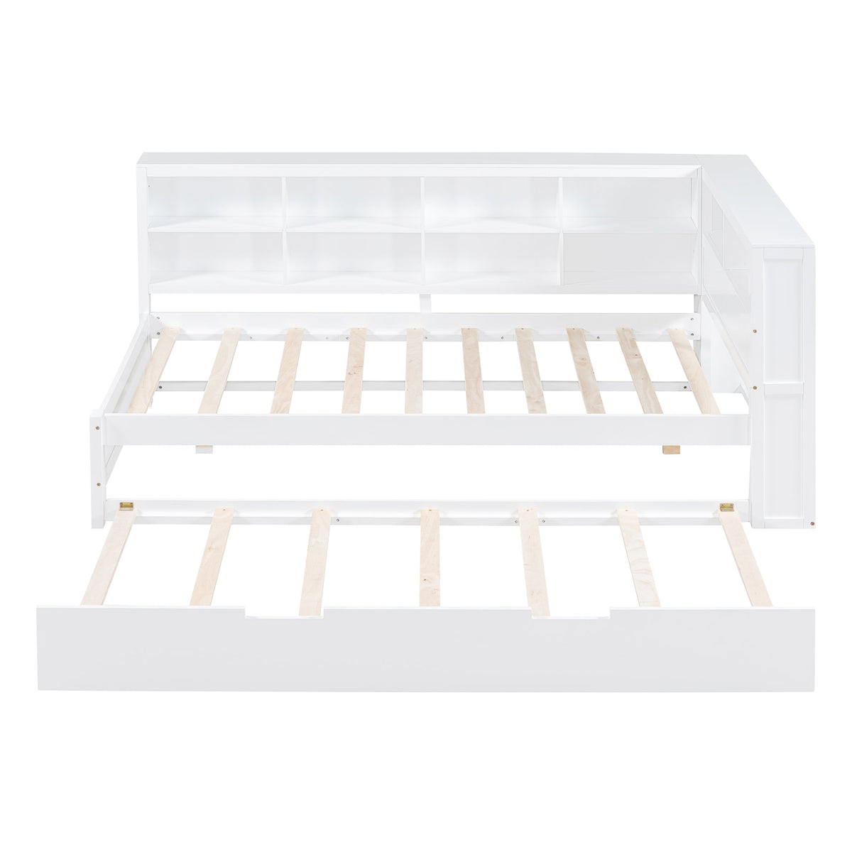 Roomfitters Wooden Twin Daybed with Twin Trundle, Storage Shelf & USB Charging Ports, White