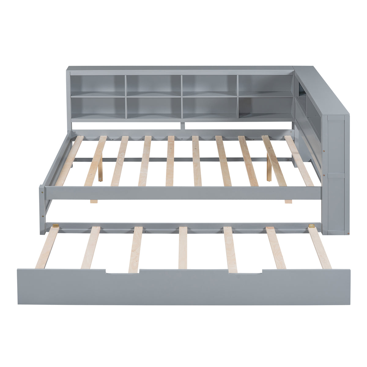 variant-group:rf-n733s347731e|Roomfitters Wooden Full Daybed with Twin Trundle, Storage Shelf & USB Charging Ports, Gray