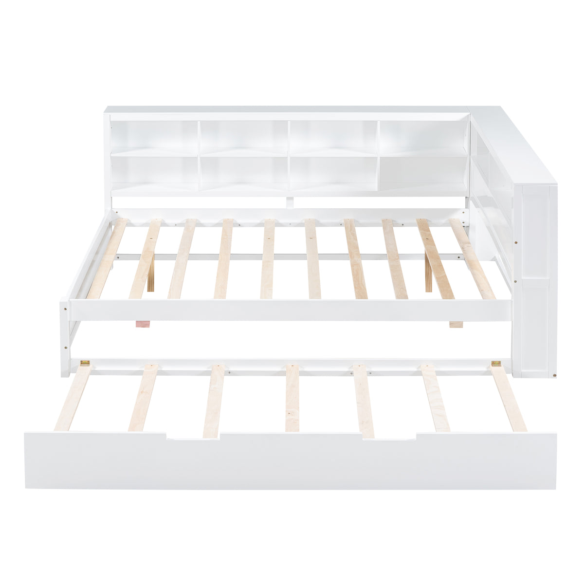 variant-group:rf-n733s347731k|Roomfitters Wooden Full Daybed with Twin Trundle, Storage Shelf & USB Charging Ports, White