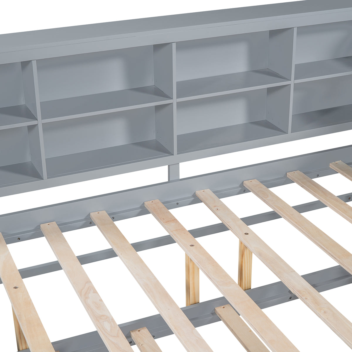 variant-group:rf-n733s347731e|Roomfitters Wooden Full Daybed with Twin Trundle, Storage Shelf & USB Charging Ports, Gray