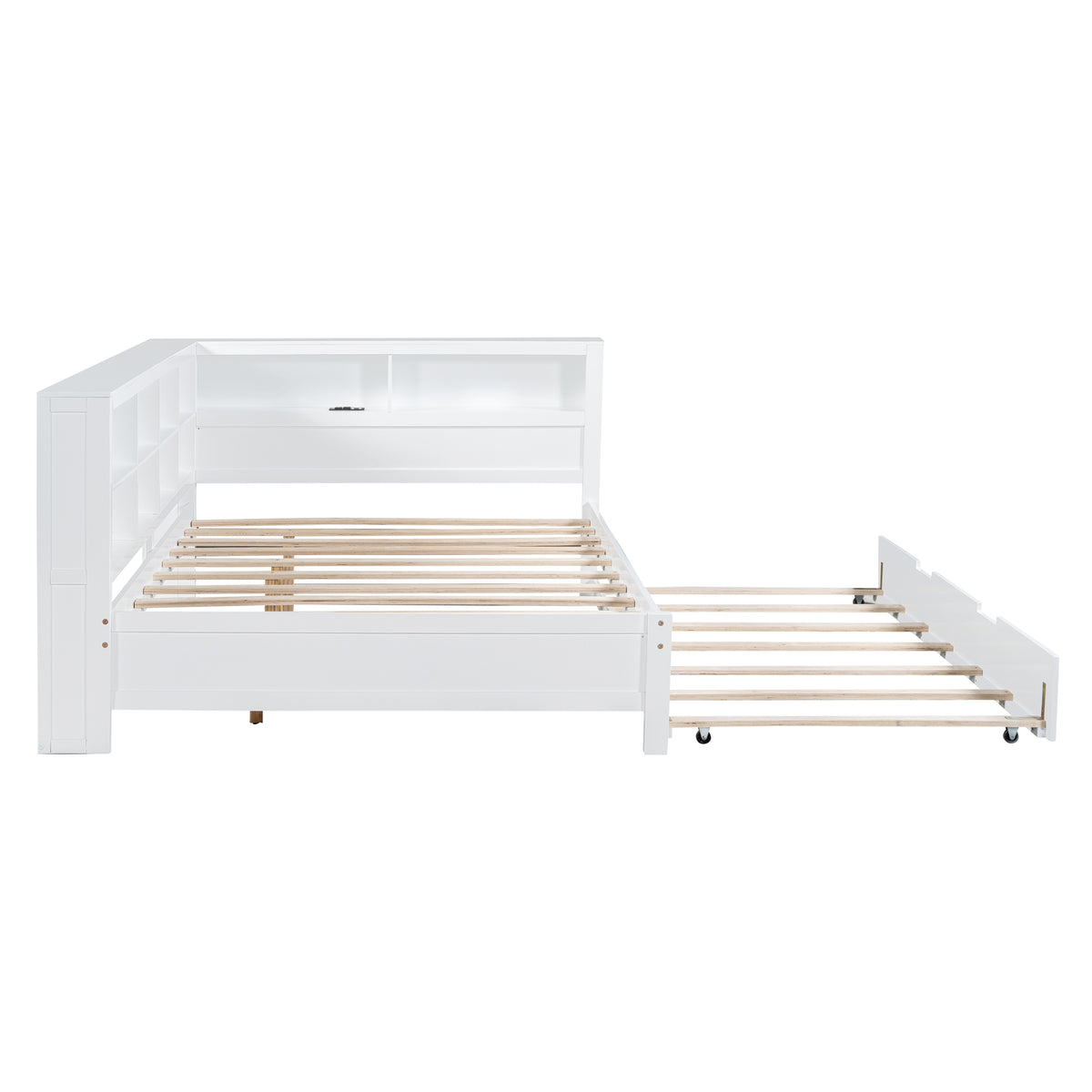 variant-group:rf-n733s347731k|Roomfitters Wooden Full Daybed with Twin Trundle, Storage Shelf & USB Charging Ports, White