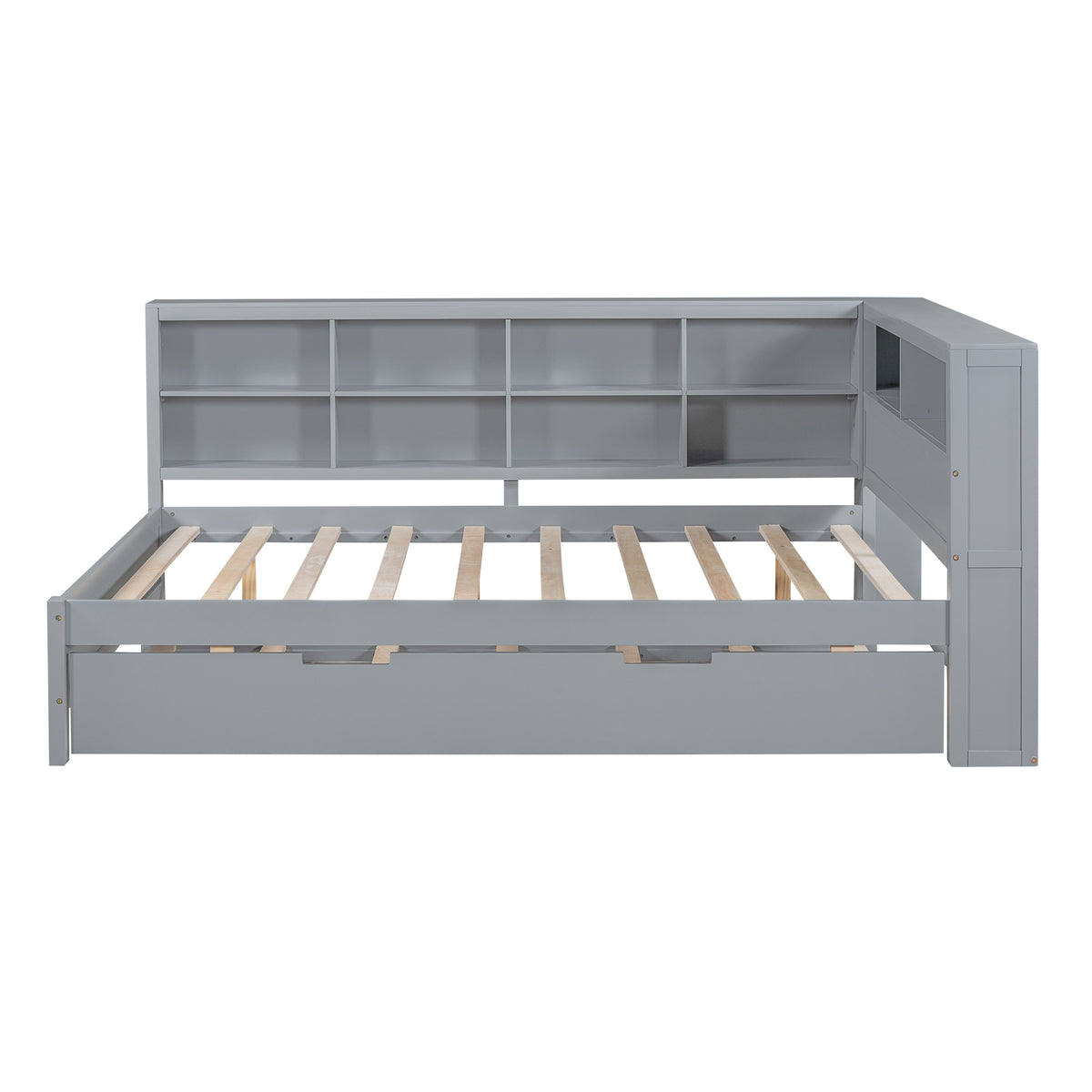 variant-group:rf-n733s347731e|Roomfitters Wooden Full Daybed with Twin Trundle, Storage Shelf & USB Charging Ports, Gray