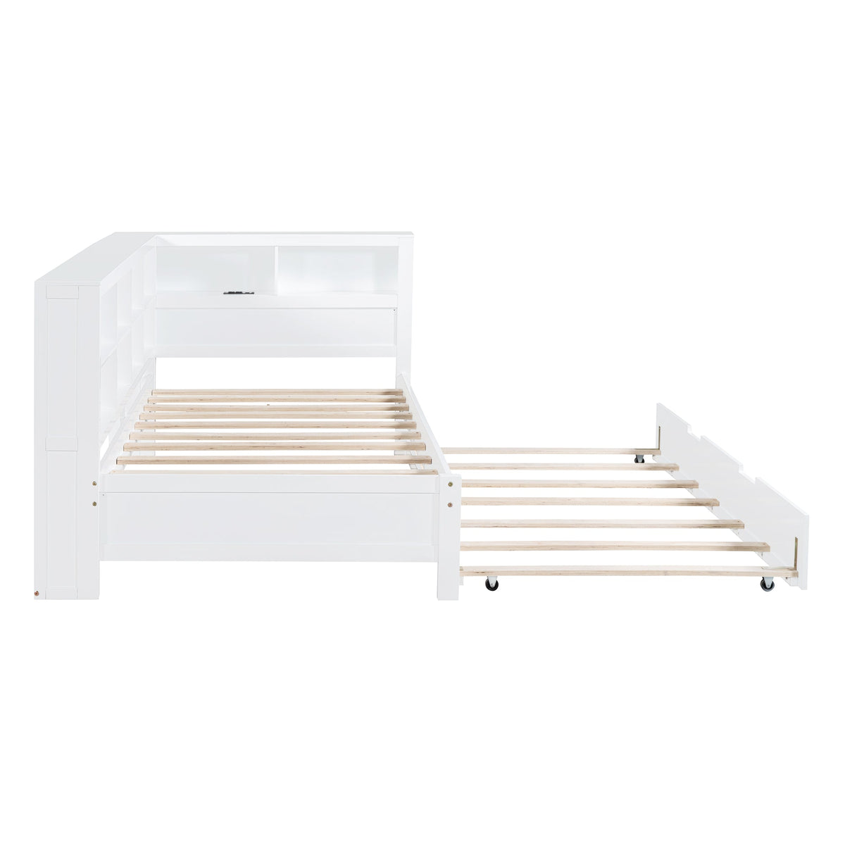 Roomfitters Wooden Twin Daybed with Twin Trundle, Storage Shelf & USB Charging Ports, White
