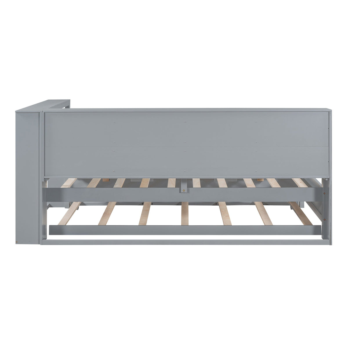 Roomfitters Wooden Twin Size Daybed with Twin Trundle, Storage Shelf, and USB Charging Ports, Space-Saving Multifunctional Design, Gray