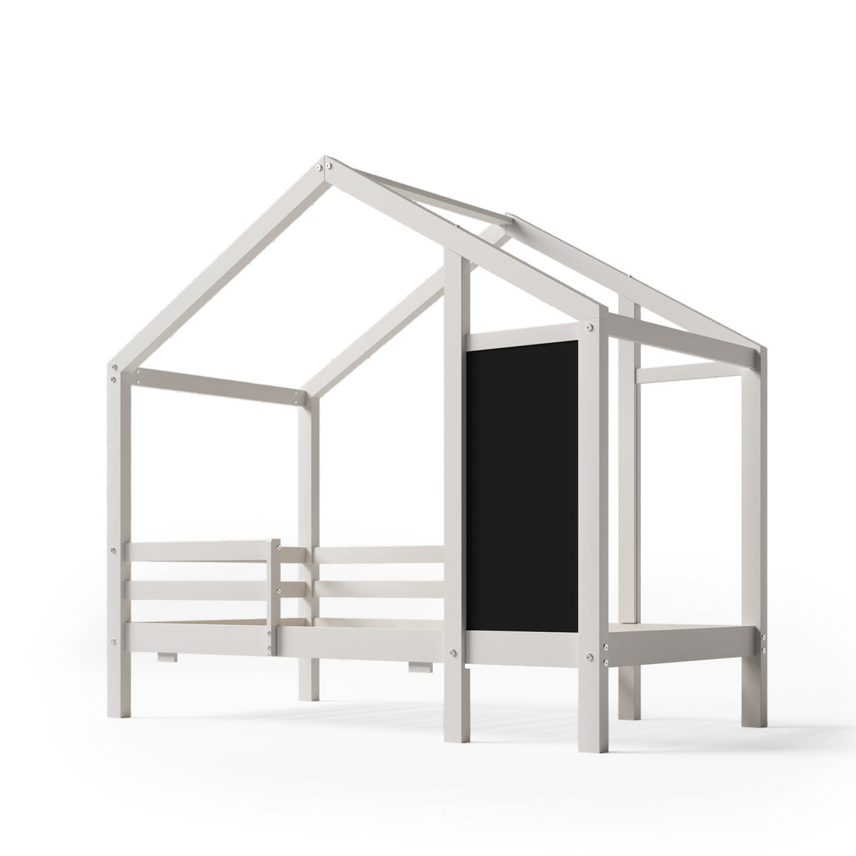 Roomfitters Twin Size House Bed with Blackboard Panels and Storage Drawers, Two Assembly Options, White Roomfitters