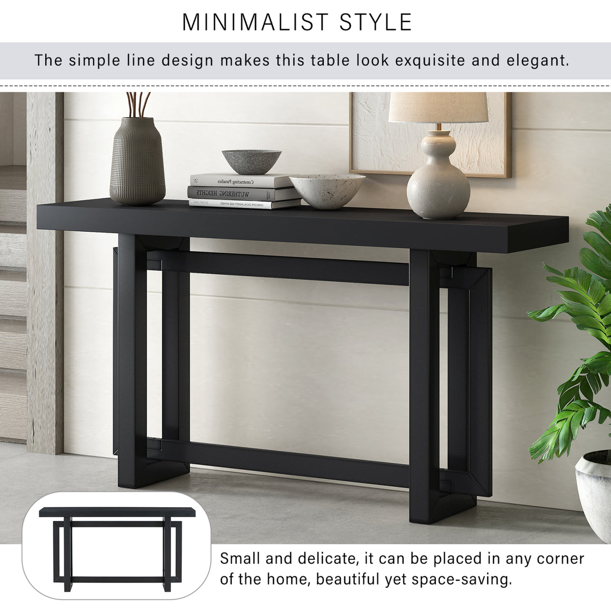 variant-group:rf-n711p230809b|Roomfitters Contemporary Console Table with Wooden Top and Base, Extra Long Entryway Table, Black