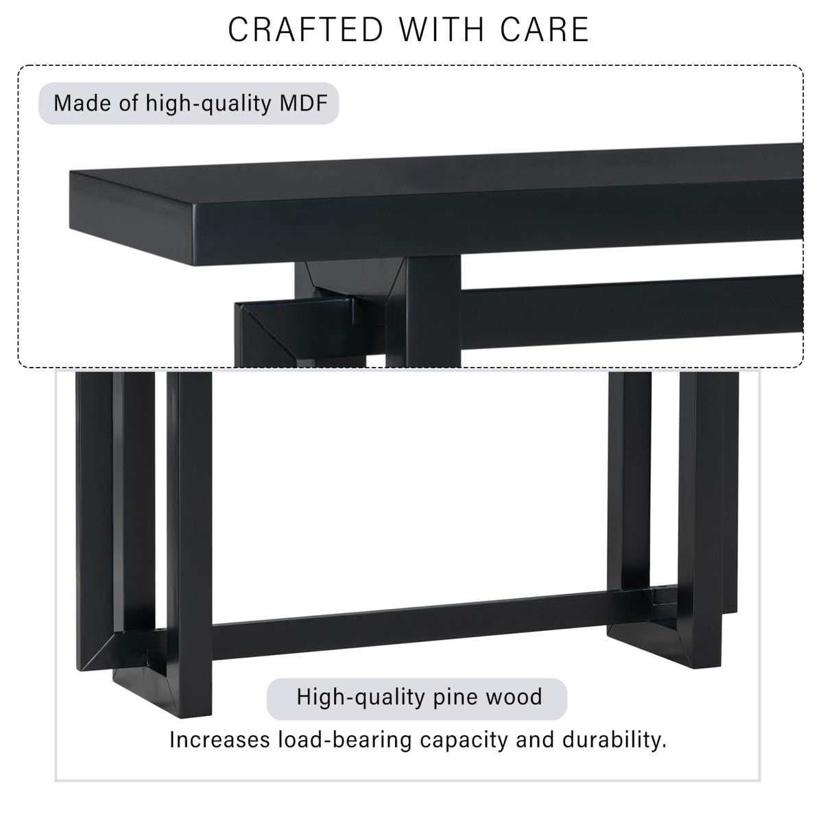 variant-group:rf-n711p230809b|Roomfitters Contemporary Console Table with Wooden Top and Base, Extra Long Entryway Table, Black