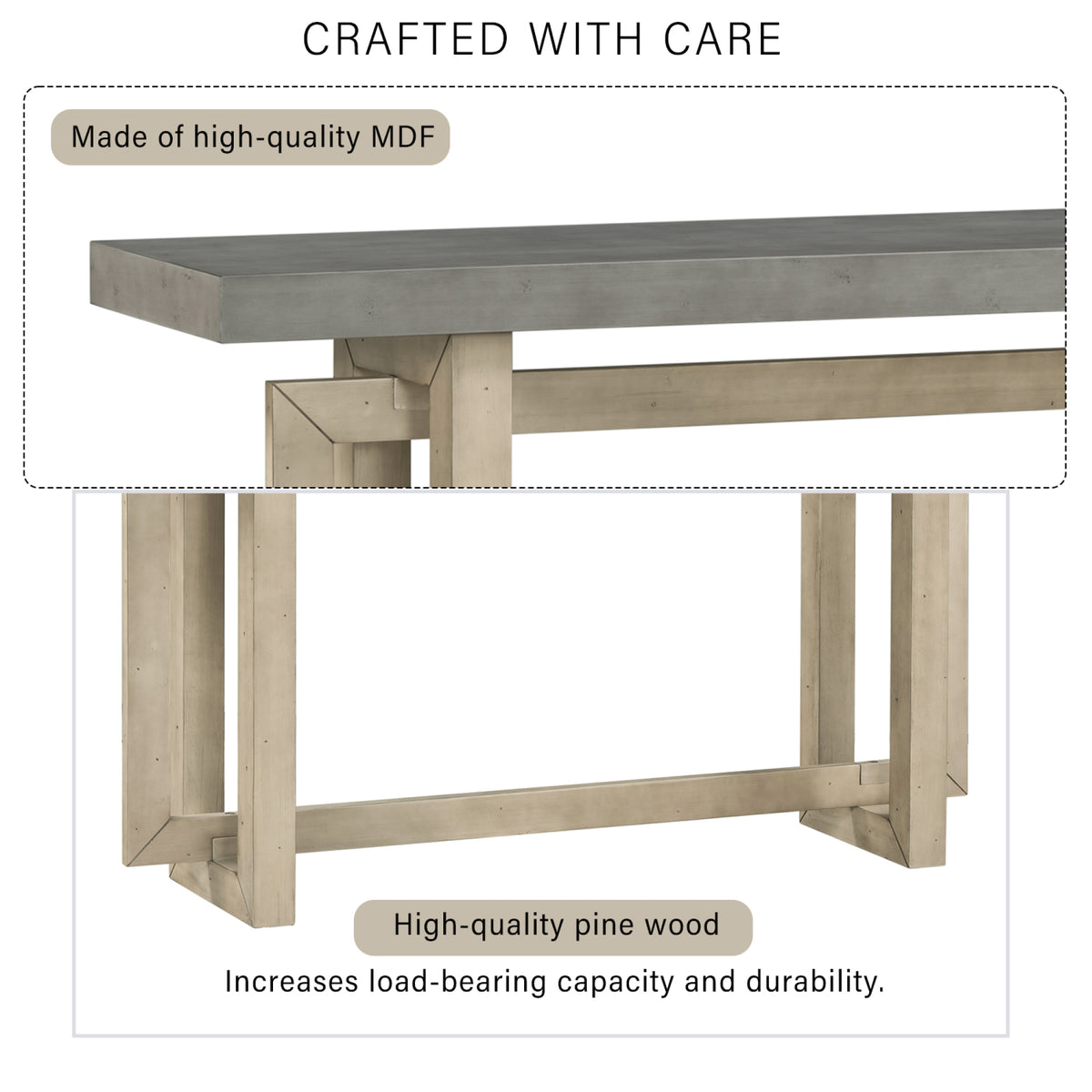 variant-group:rf-n711p230809e|Roomfitters Contemporary Console Table with Wooden Top and Base, Extra Long Entryway Table, Grey