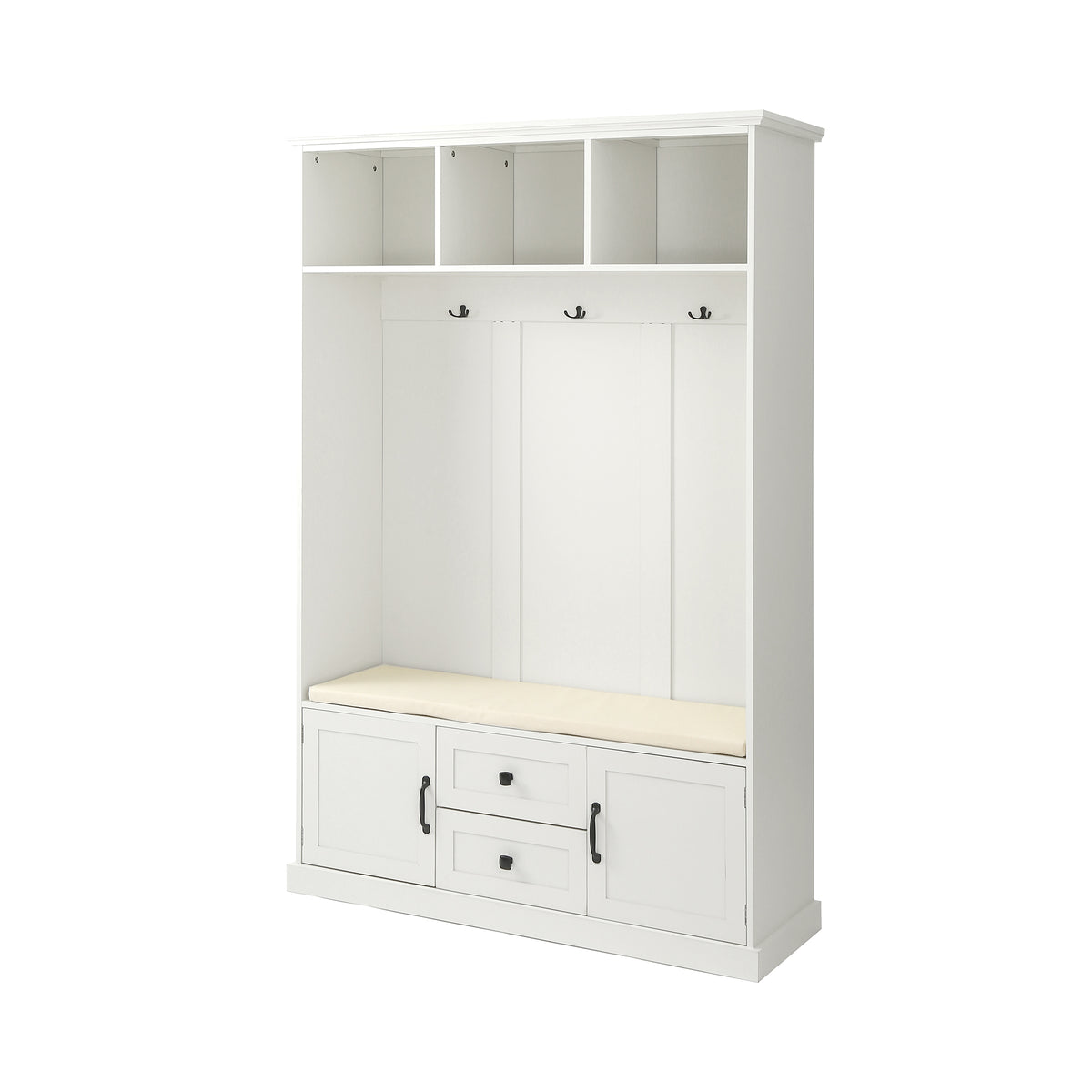 variant-group:rf-n724jy000112aaa|Roomfitters 3-in-1 Hall Tree with 3 Hooks, Entryway Coat Hanger and Storage Bench, 47.2" Organizer for Hallway, White