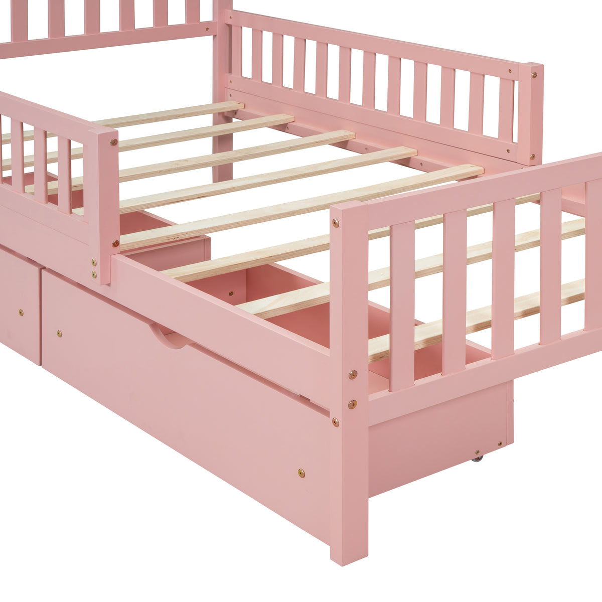 variant-group:rf-n733p172696h|Roomfitters Twin Size Wood Platform Bed with Guardrails and Two Storage Cabinets, Pink