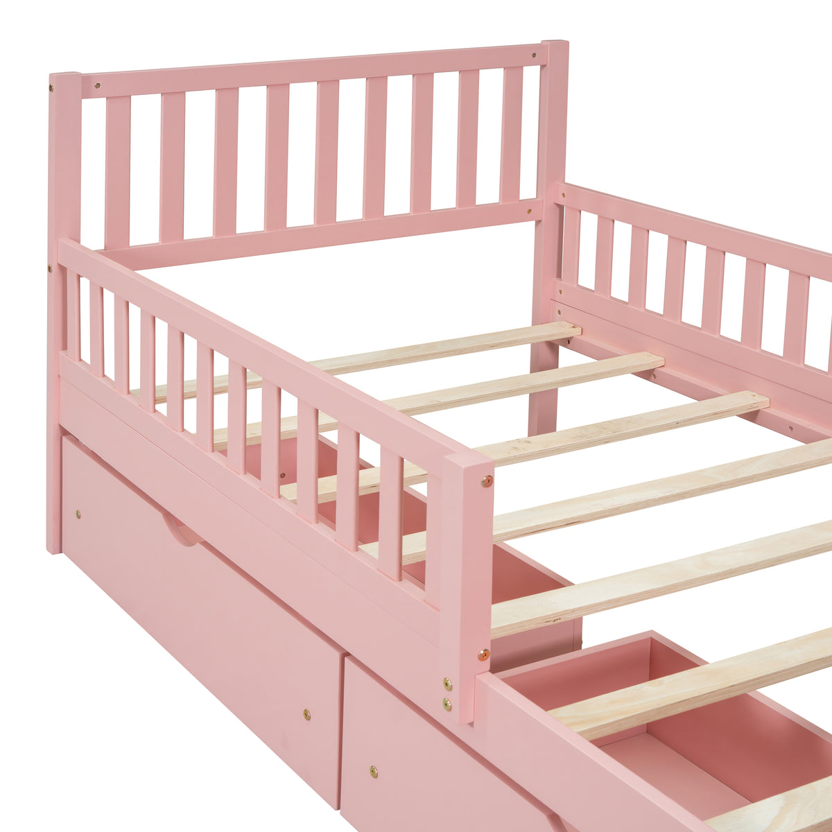 variant-group:rf-n733p172696h|Roomfitters Twin Size Wood Platform Bed with Guardrails and Two Storage Cabinets, Pink