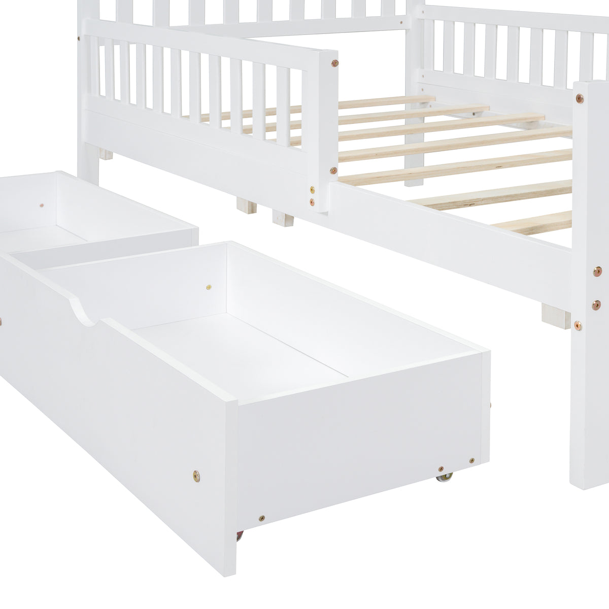 variant-group:rf-n733p172696k|Roomfitters Twin Size Wood Platform Bed with Guardrails and Two Storage Cabinets, White