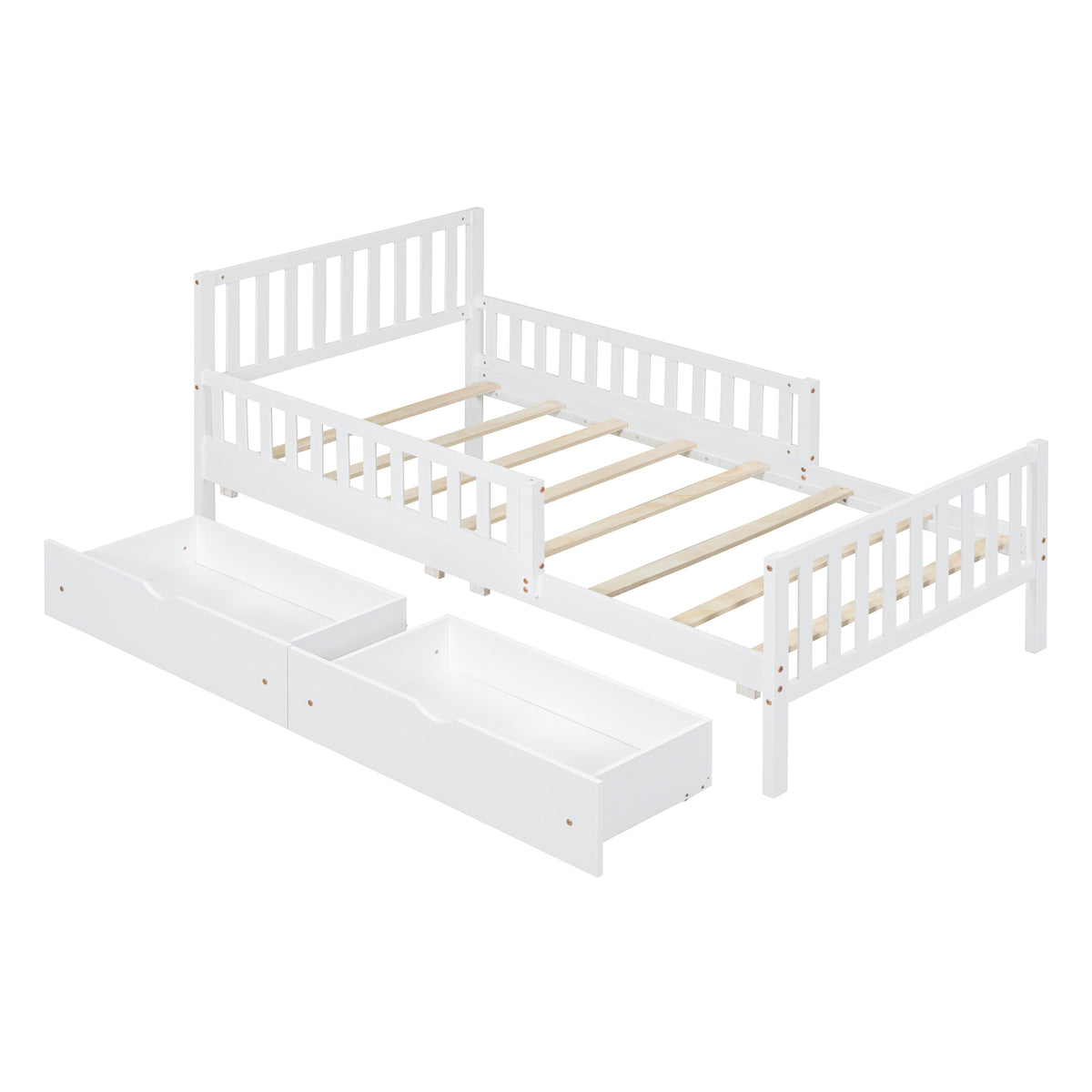 variant-group:rf-n733p172696k|Roomfitters Twin Size Wood Platform Bed with Guardrails and Two Storage Cabinets, White
