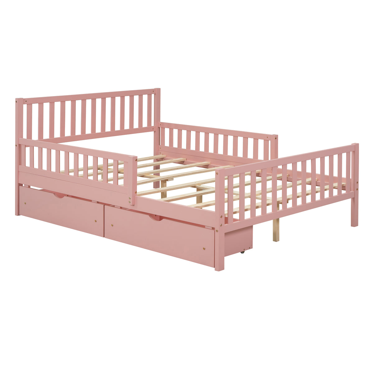 variant-group:rf-n733p172700h|Roomfitters Full Size Wood Platform Bed with Guardrails and Two Storage Cabinets, Pink
