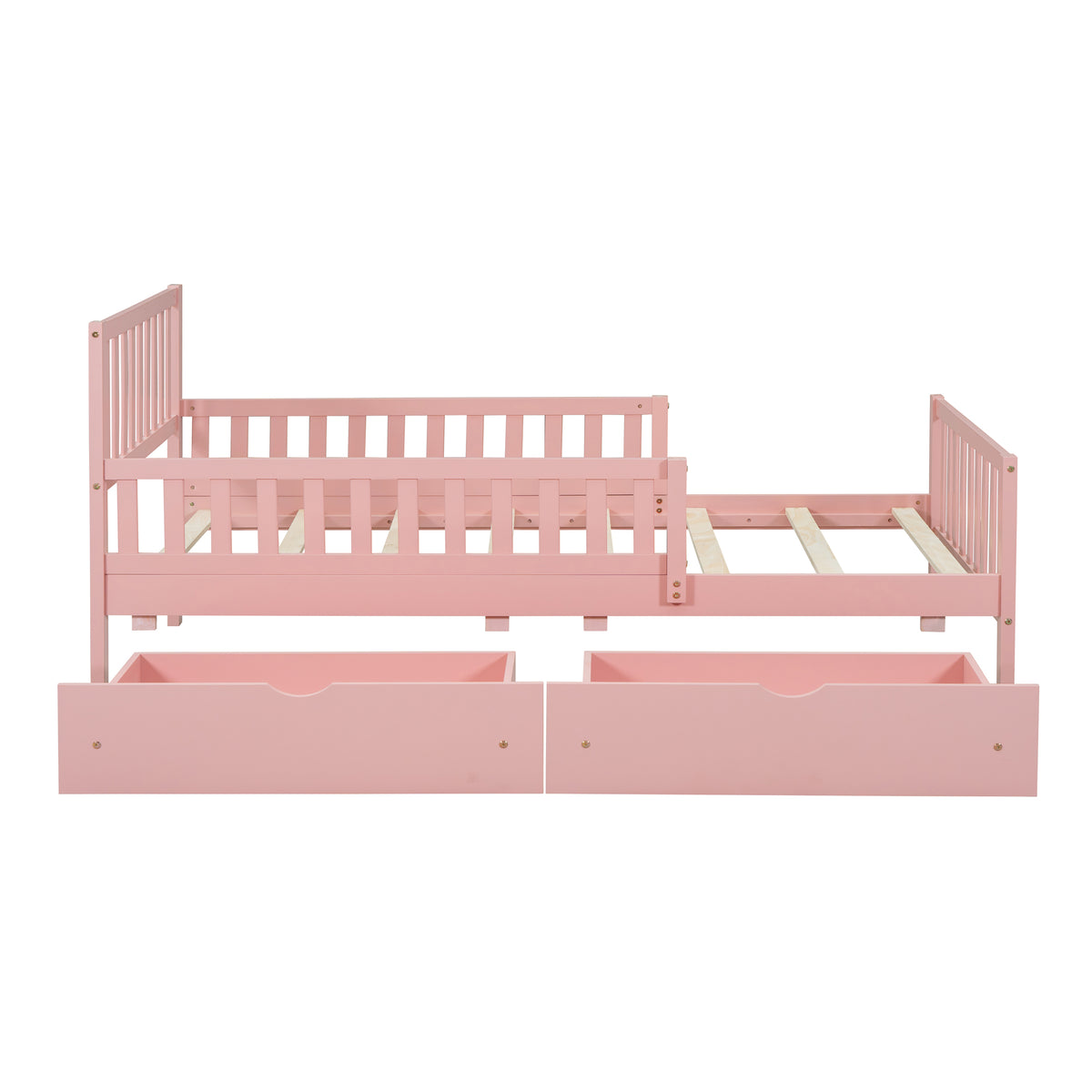 variant-group:rf-n733p172696h|Roomfitters Twin Size Wood Platform Bed with Guardrails and Two Storage Cabinets, Pink