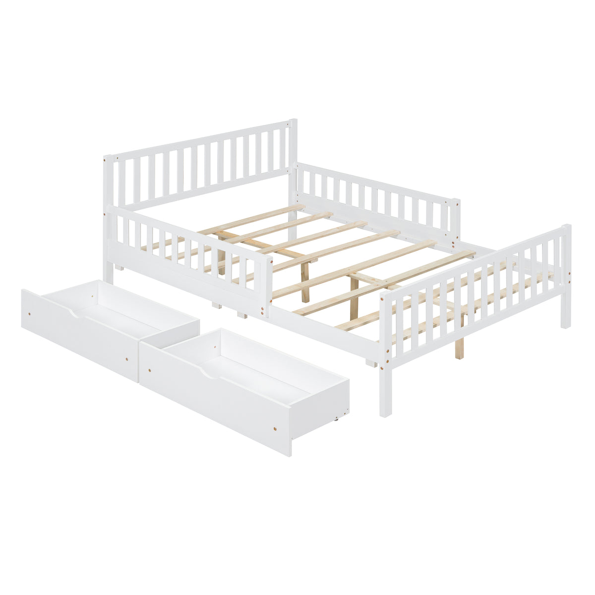 variant-group:rf-n733p172700k|Roomfitters Full Size Wood Platform Bed with Guardrails and Two Storage Cabinets, White
