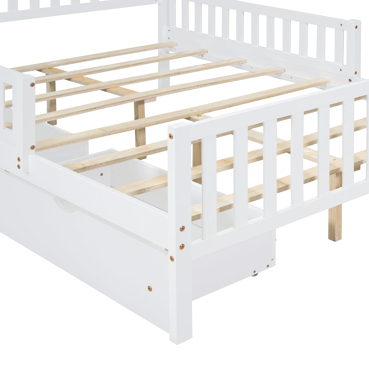 variant-group:rf-n733p172700k|Roomfitters Full Size Wood Platform Bed with Guardrails and Two Storage Cabinets, White