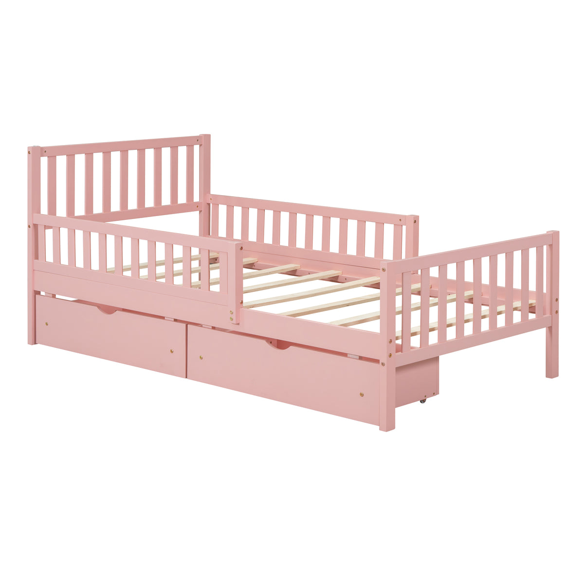 variant-group:rf-n733p172696h|Roomfitters Twin Size Wood Platform Bed with Guardrails and Two Storage Cabinets, Pink