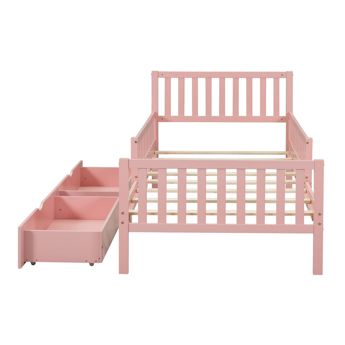 variant-group:rf-n733p172696h|Roomfitters Twin Size Wood Platform Bed with Guardrails and Two Storage Cabinets, Pink