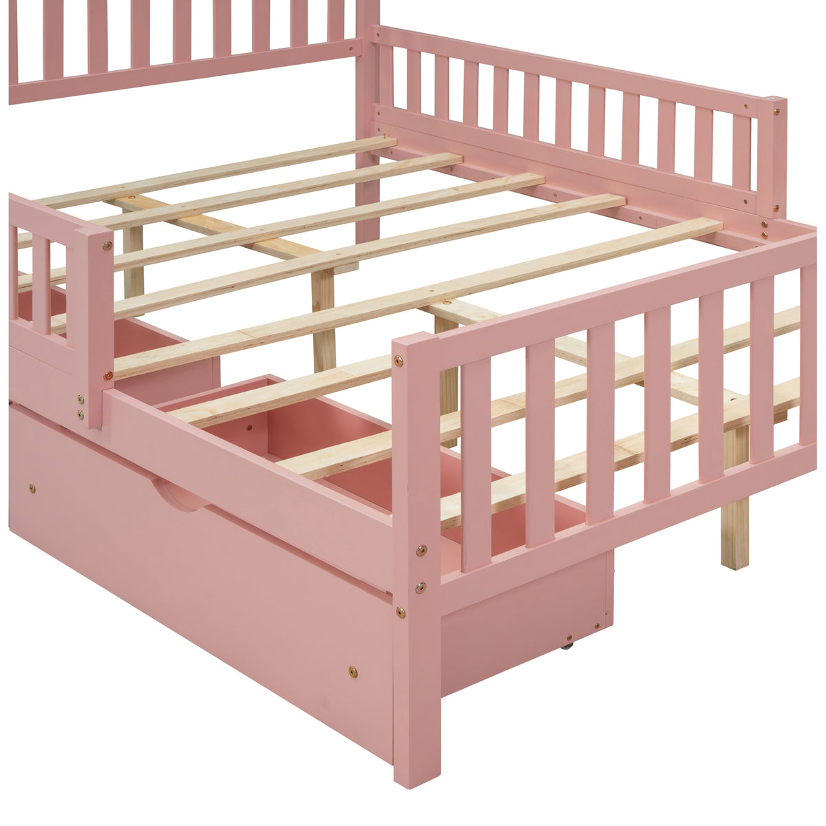 variant-group:rf-n733p172700h|Roomfitters Full Size Wood Platform Bed with Guardrails and Two Storage Cabinets, Pink