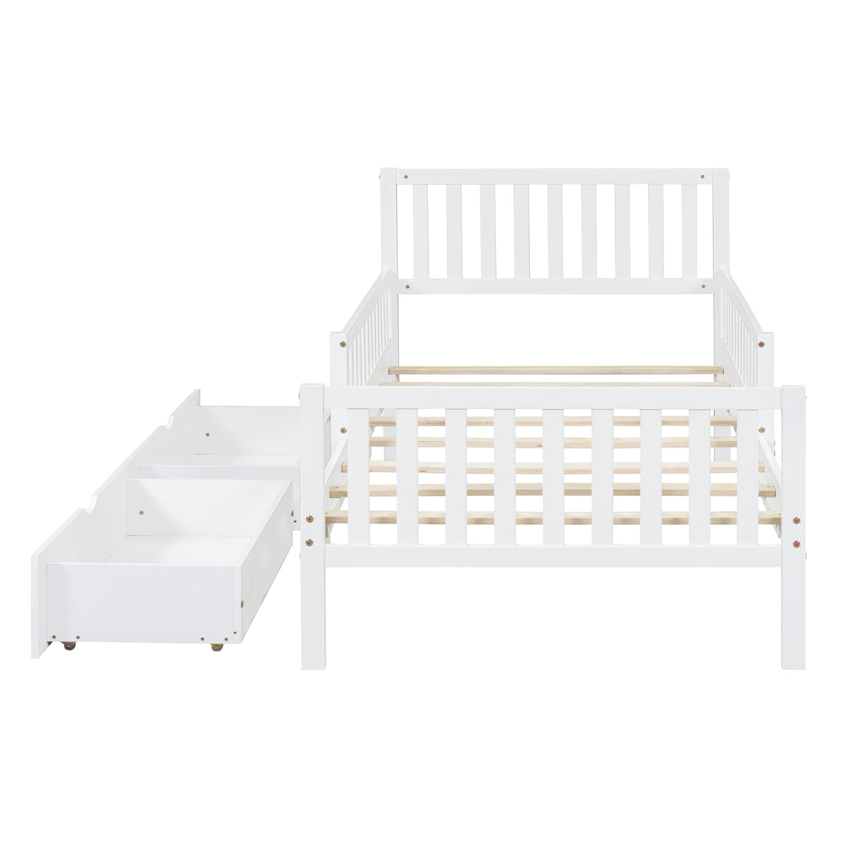 variant-group:rf-n733p172696k|Roomfitters Twin Size Wood Platform Bed with Guardrails and Two Storage Cabinets, White