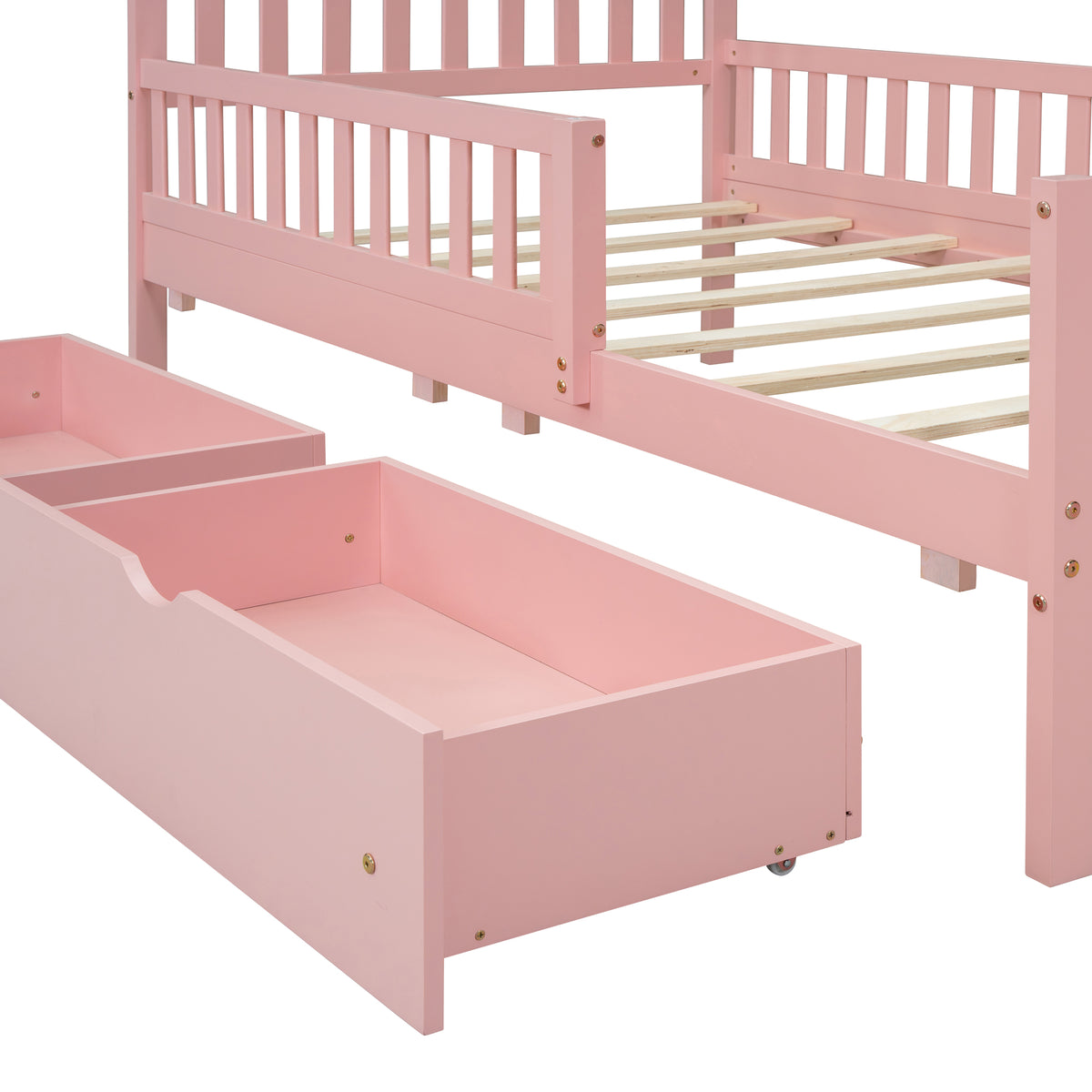 variant-group:rf-n733p172696h|Roomfitters Twin Size Wood Platform Bed with Guardrails and Two Storage Cabinets, Pink
