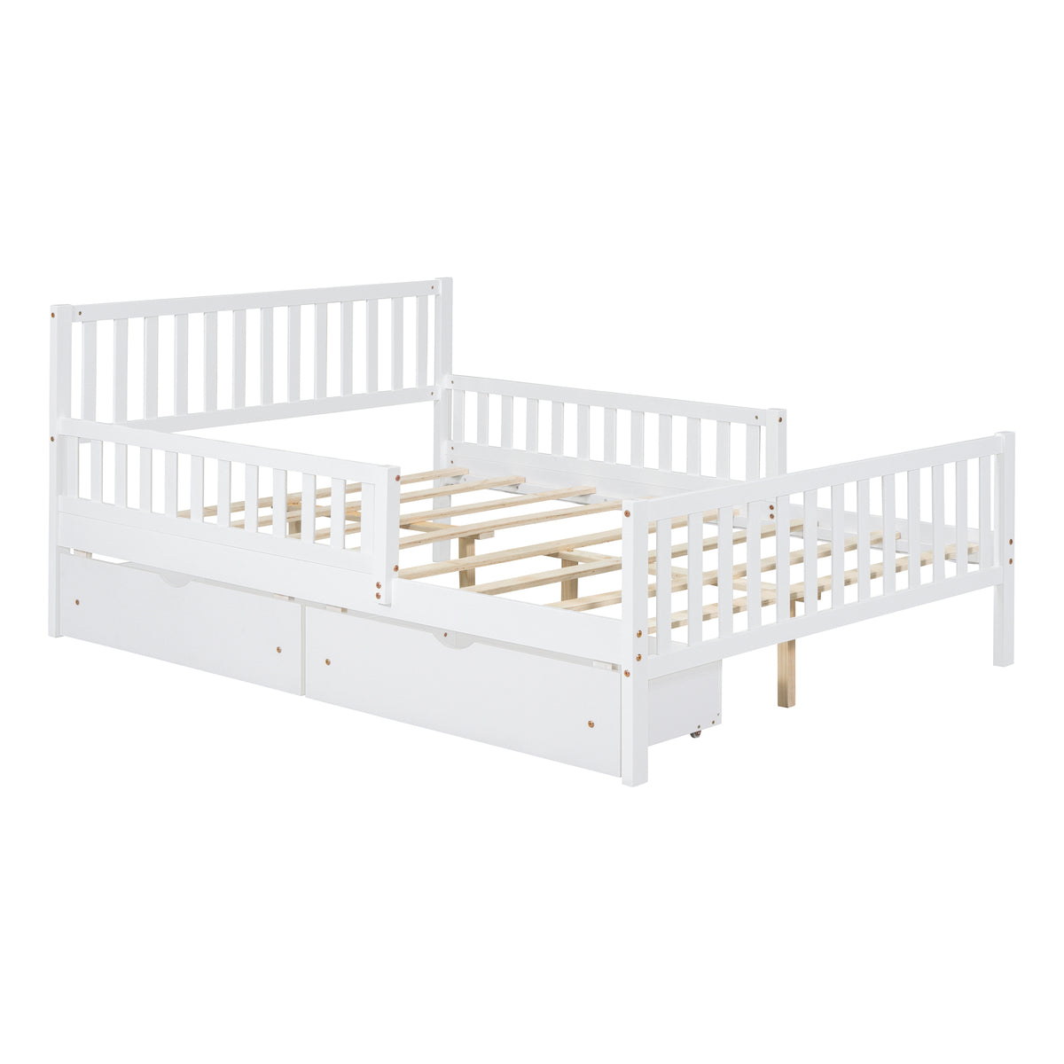 variant-group:rf-n733p172700k|Roomfitters Full Size Wood Platform Bed with Guardrails and Two Storage Cabinets, White