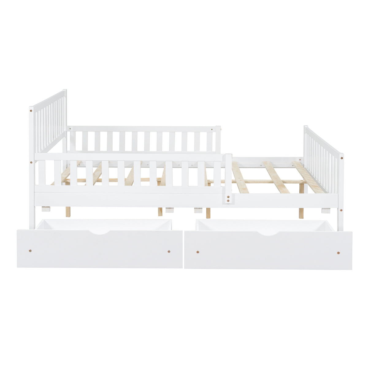 variant-group:rf-n733p172700k|Roomfitters Full Size Wood Platform Bed with Guardrails and Two Storage Cabinets, White