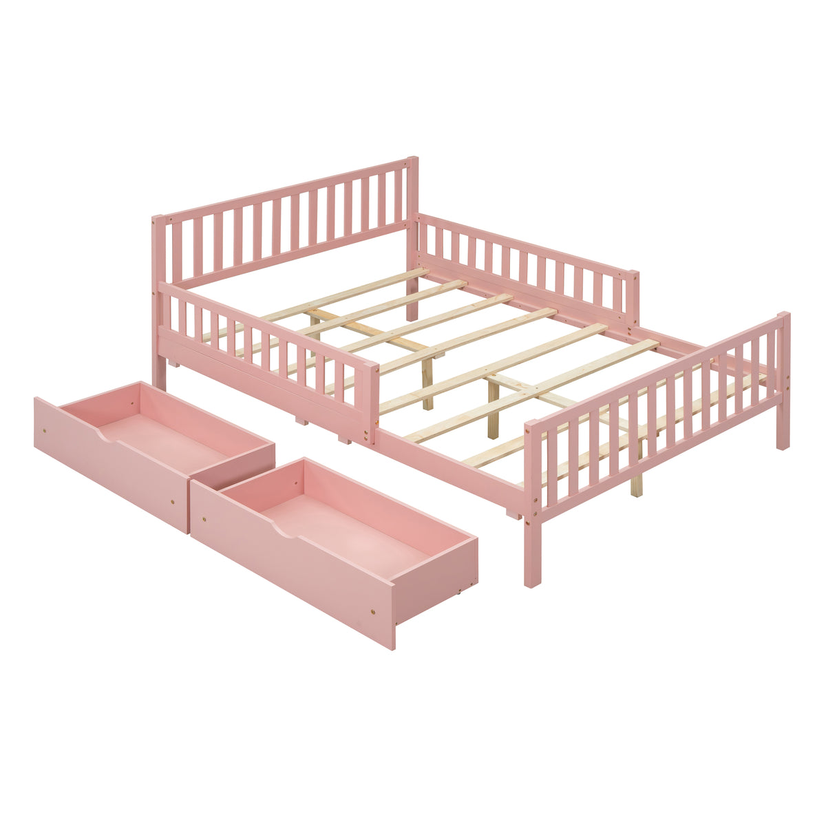 variant-group:rf-n733p172700h|Roomfitters Full Size Wood Platform Bed with Guardrails and Two Storage Cabinets, Pink