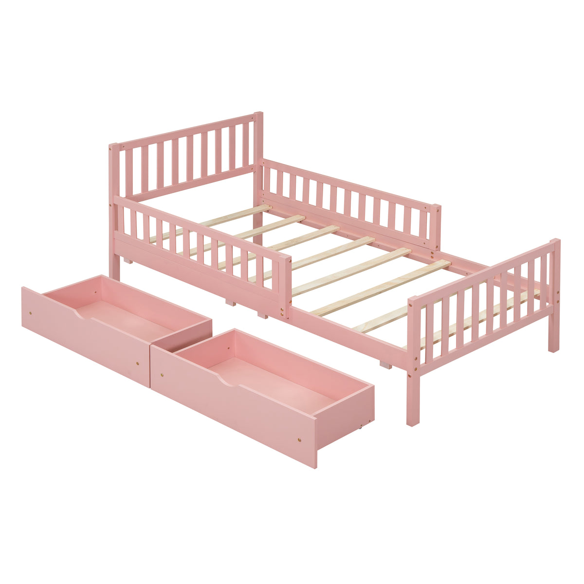 variant-group:rf-n733p172696h|Roomfitters Twin Size Wood Platform Bed with Guardrails and Two Storage Cabinets, Pink