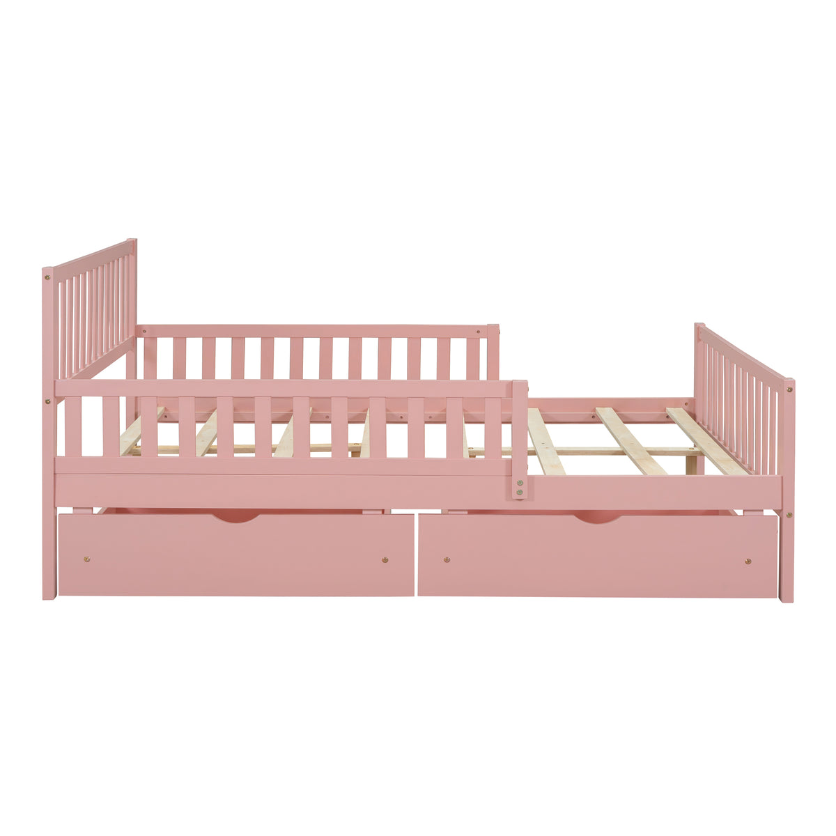 variant-group:rf-n733p172700h|Roomfitters Full Size Wood Platform Bed with Guardrails and Two Storage Cabinets, Pink