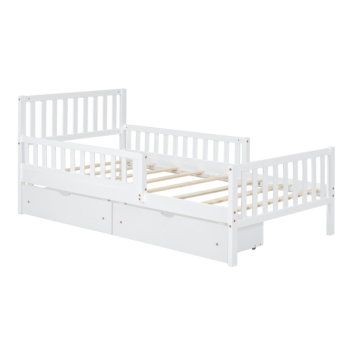 variant-group:rf-n733p172696k|Roomfitters Twin Size Wood Platform Bed with Guardrails and Two Storage Cabinets, White