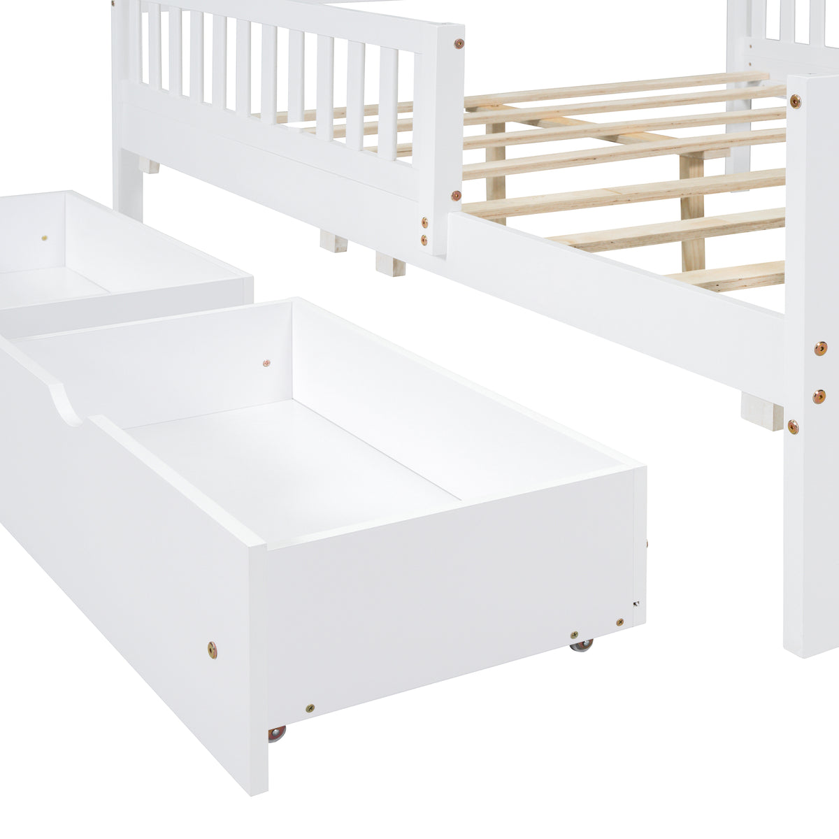 variant-group:rf-n733p172700k|Roomfitters Full Size Wood Platform Bed with Guardrails and Two Storage Cabinets, White