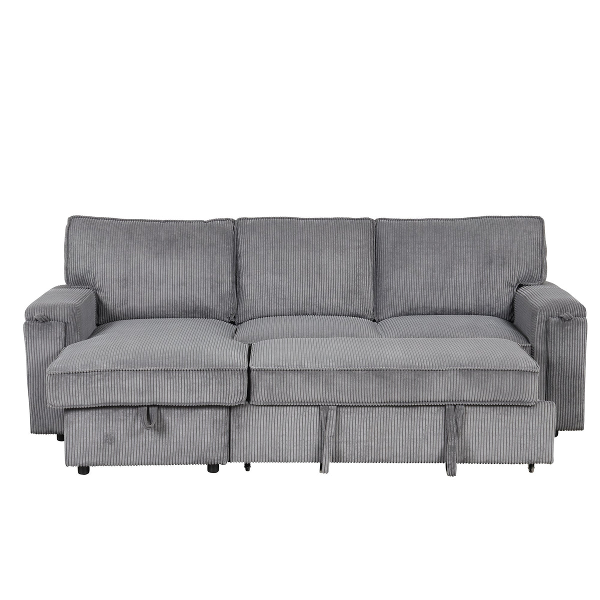 Roomfitters Upholstery Sleeper Sectional Sofa with Storage Bags and 2 Cup Holders on Arms, Gray Roomfitters