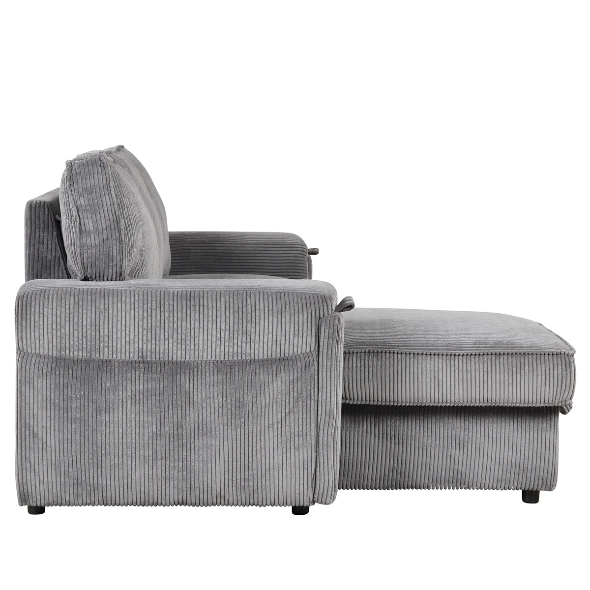 Roomfitters Upholstery Sleeper Sectional Sofa with Storage Bags and 2 Cup Holders on Arms, Gray Roomfitters