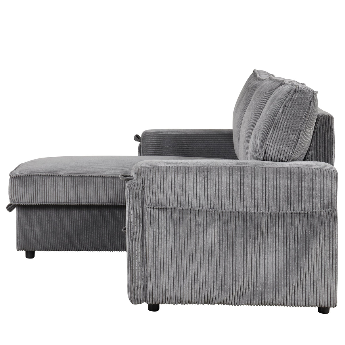 Roomfitters Upholstery Sleeper Sectional Sofa with Storage Bags and 2 Cup Holders on Arms, Gray Roomfitters