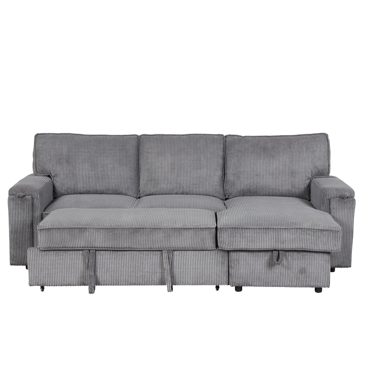Roomfitters Upholstery Sleeper Sectional Sofa with Storage Bags and 2 Cup Holders on Arms, Gray Roomfitters
