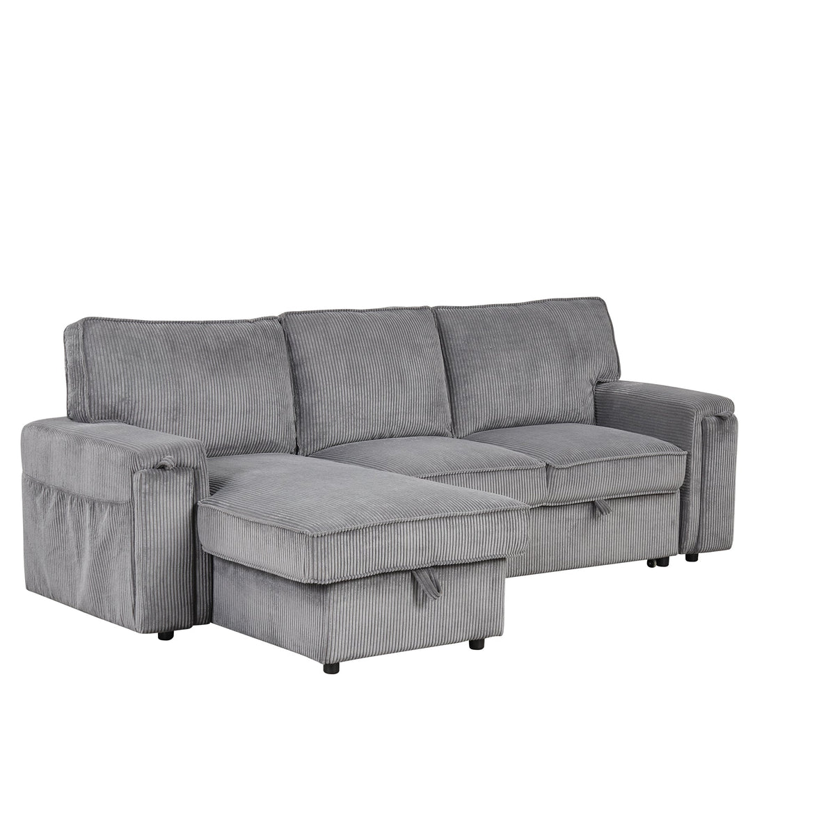 Roomfitters Upholstery Sleeper Sectional Sofa with Storage Bags and 2 Cup Holders on Arms, Gray Roomfitters