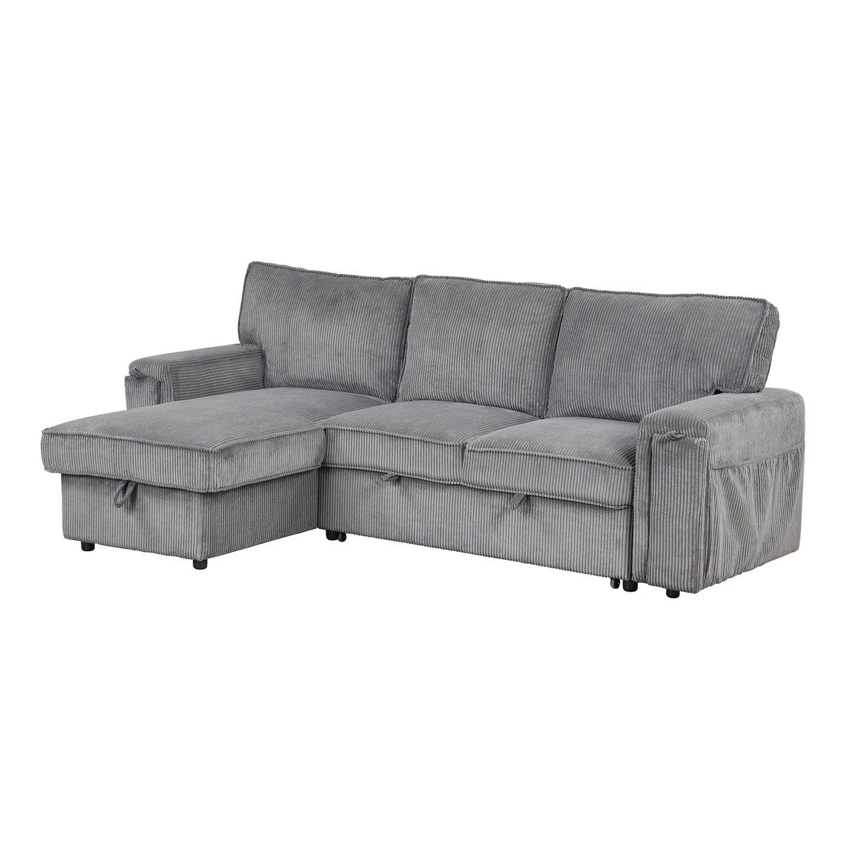 Roomfitters Upholstery Sleeper Sectional Sofa with Storage Bags and 2 Cup Holders on Arms, Gray Roomfitters