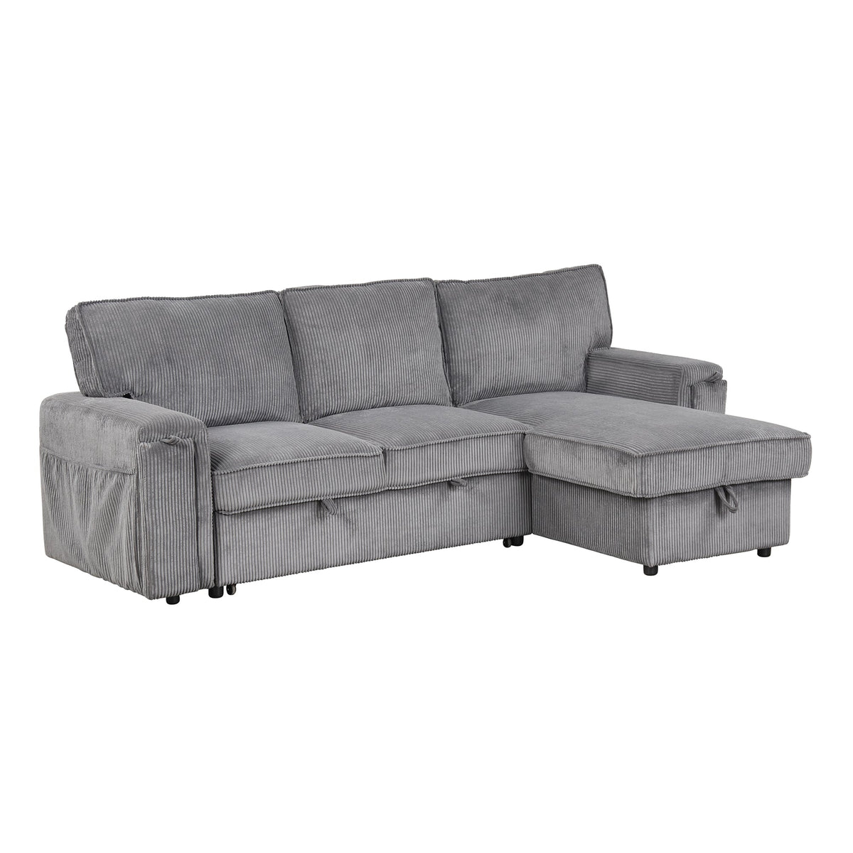 Roomfitters Upholstery Sleeper Sectional Sofa with Storage Bags and 2 Cup Holders on Arms, Gray Roomfitters