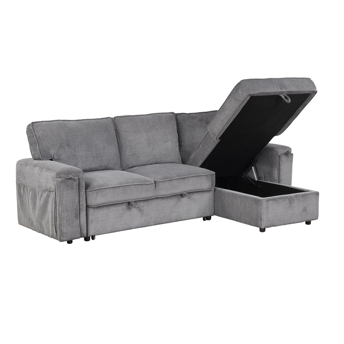 Roomfitters Upholstery Sleeper Sectional Sofa with Storage Bags and 2 Cup Holders on Arms, Gray Roomfitters