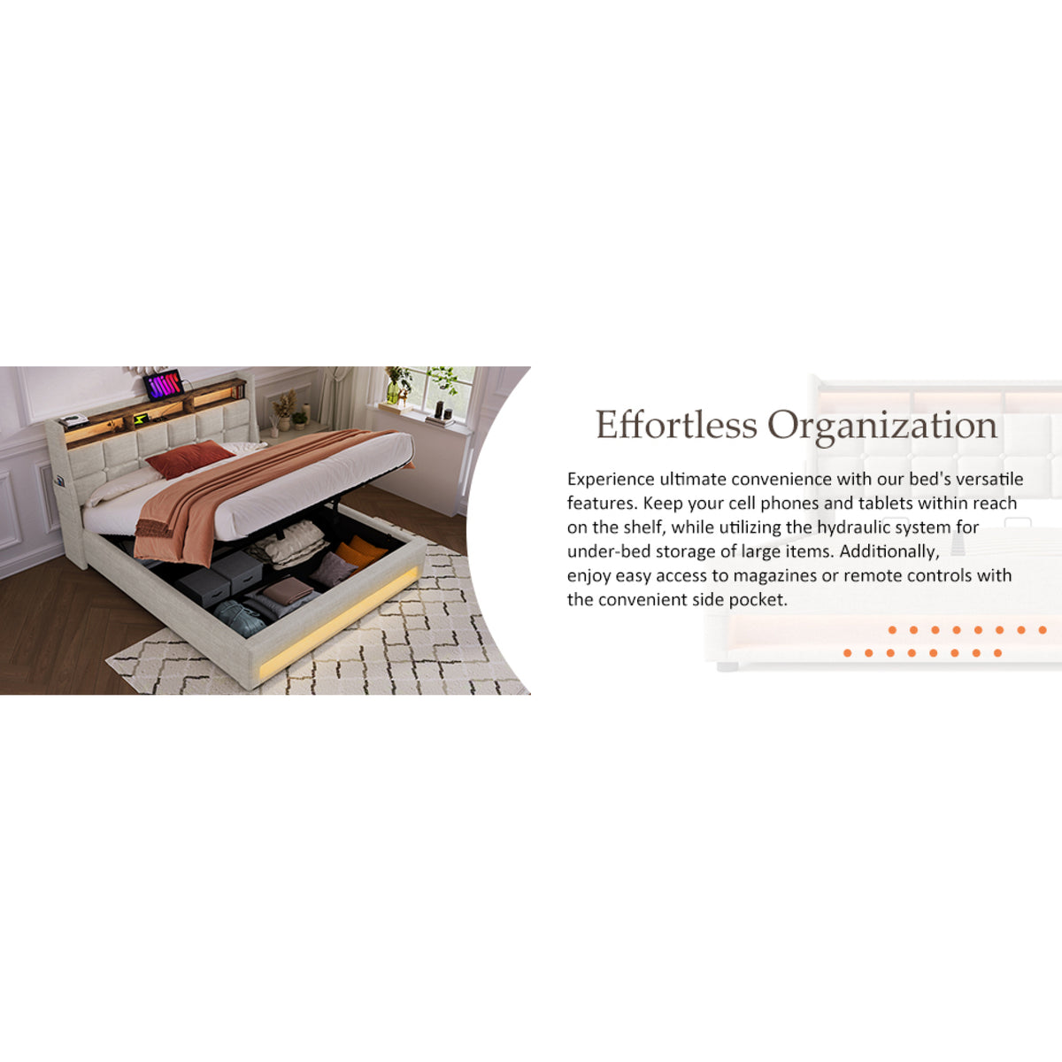 variant-group:rf-n736aa20690708b|Roomfitters Full Size Upholstered Platform Bed with Storage System, USB Charging Ports, Natural