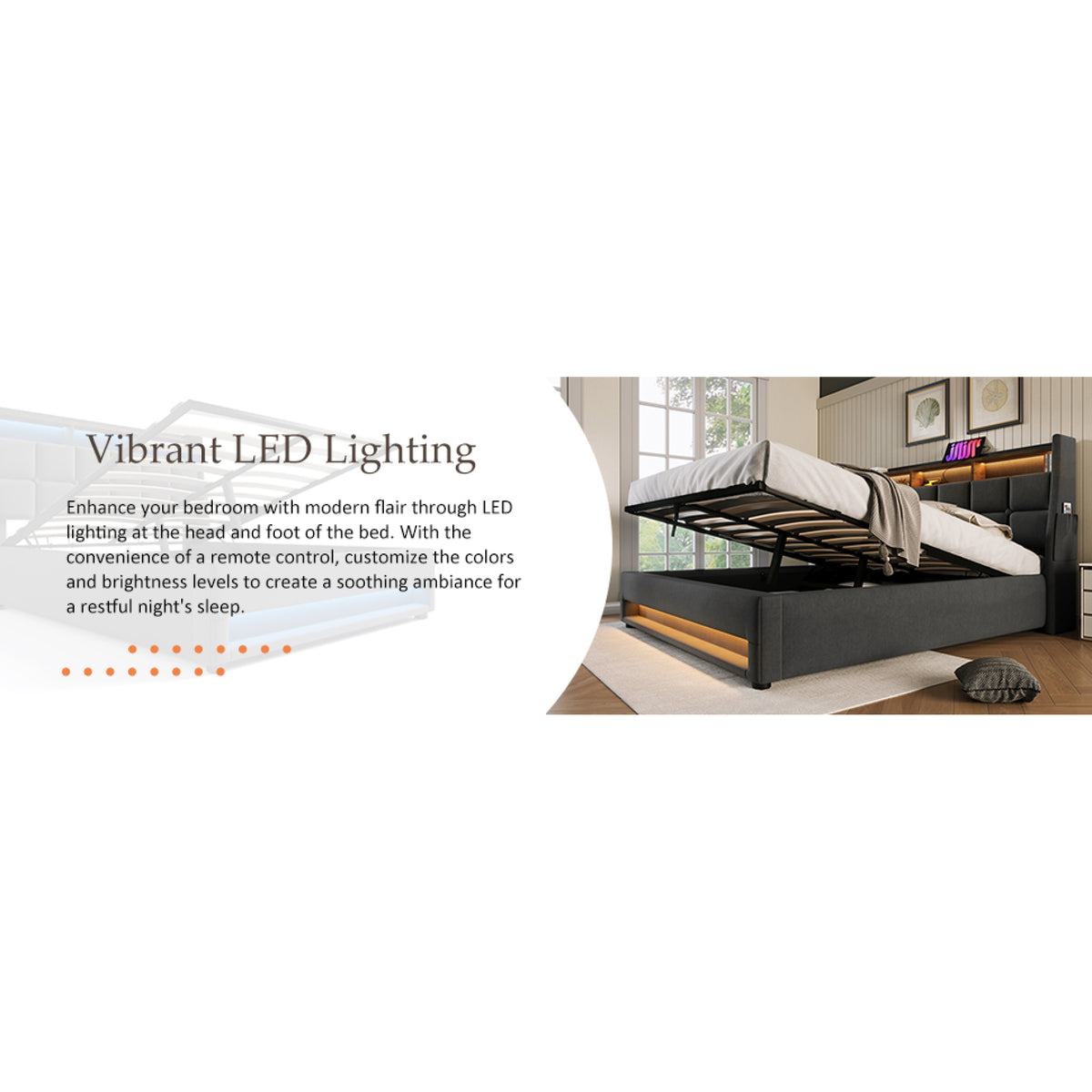 variant-group:rf-n736aa20690708g|Roomfitters Full Size Upholstered Platform Bed with Storage System, USB Charging Ports, Grey