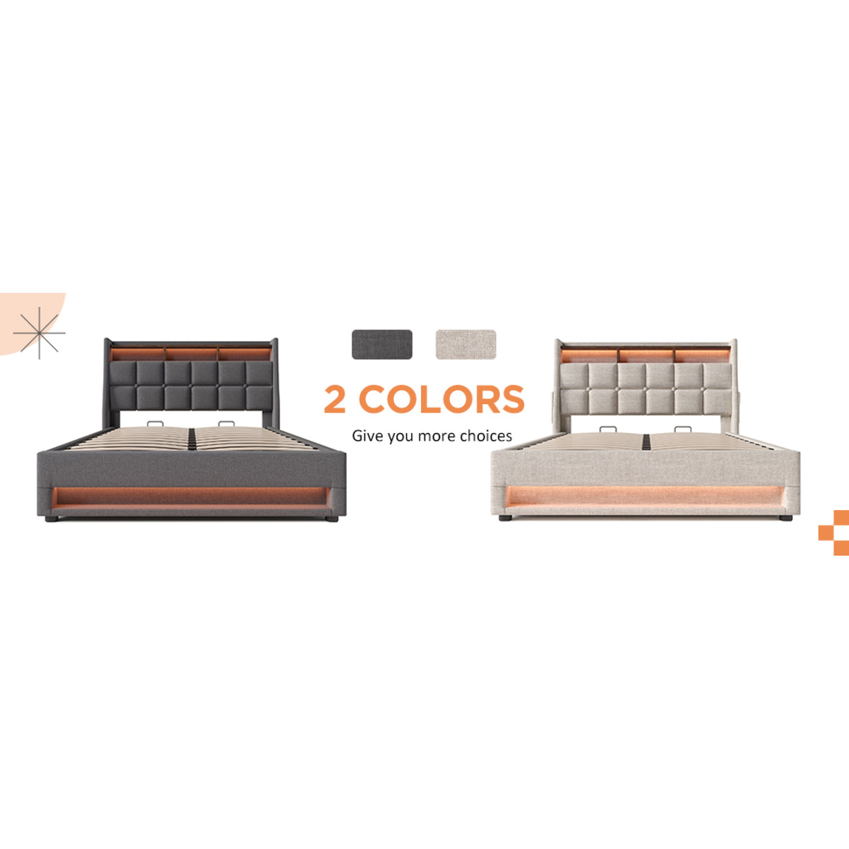 variant-group:rf-n736aa20690708g|Roomfitters Full Size Upholstered Platform Bed with Storage System, USB Charging Ports, Grey