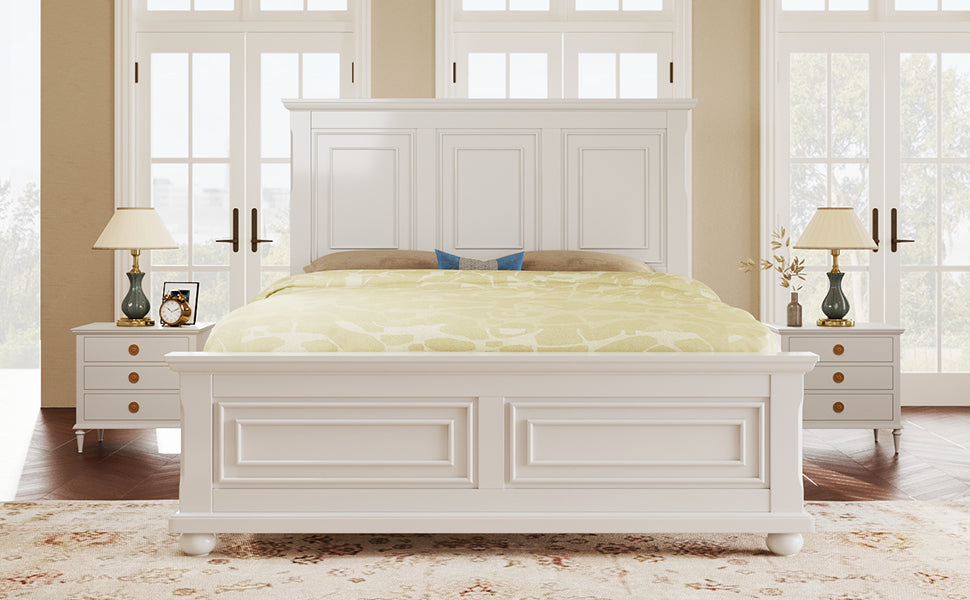 variant-group:rf-n701bs701p422951k|Roomfitters King Size Traditional Pinewood Vintage Tall Headboard Bed Frame, Country Panel Wood Bed, No Box Spring, White