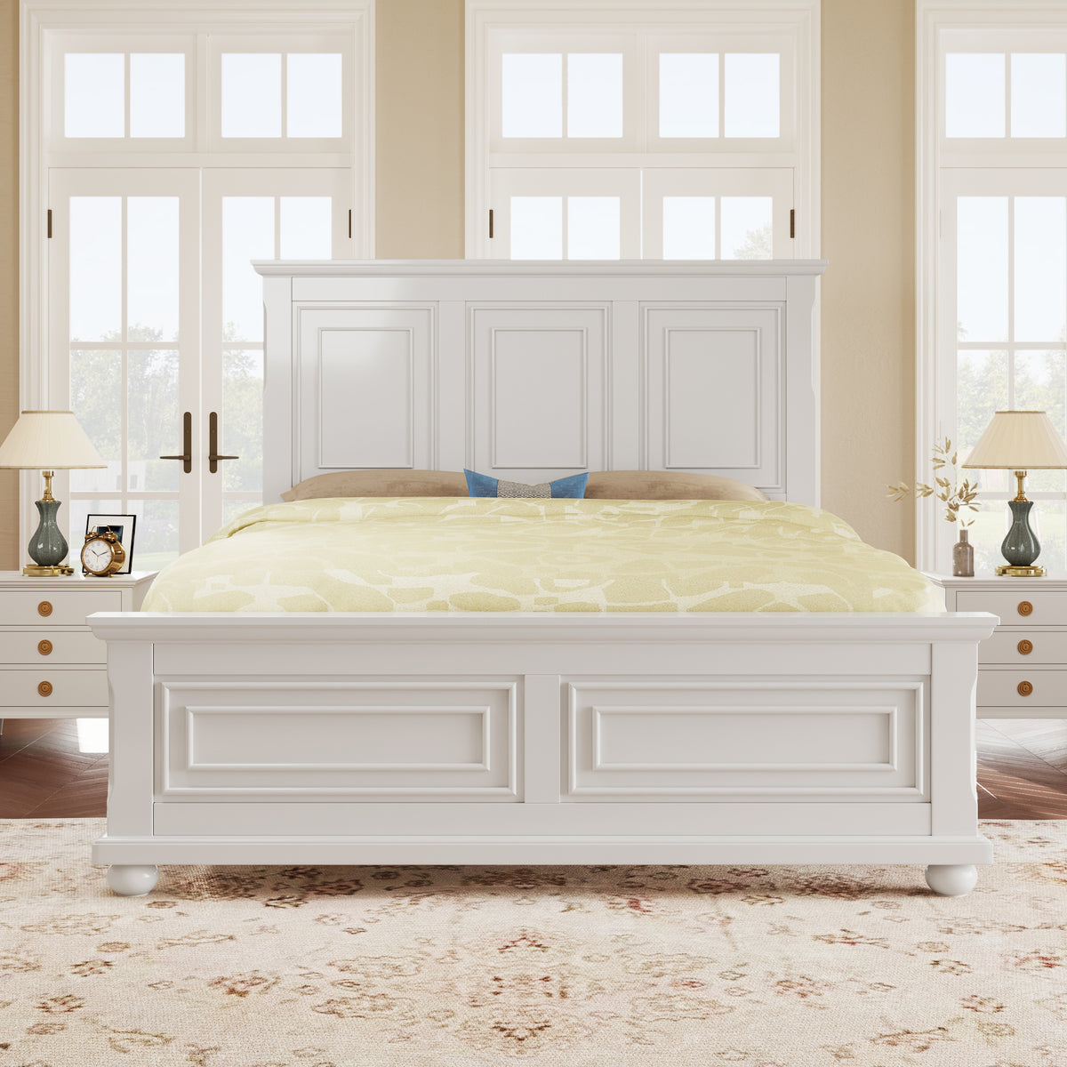 variant-group:rf-n701bs701p422951k|Roomfitters King Size Traditional Pinewood Vintage Tall Headboard Bed Frame, Country Panel Wood Bed, No Box Spring, White