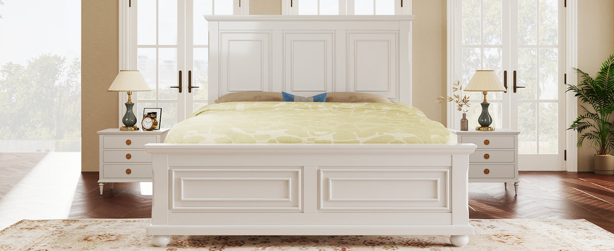 variant-group:rf-n701bs701p422951k|Roomfitters King Size Traditional Pinewood Vintage Tall Headboard Bed Frame, Country Panel Wood Bed, No Box Spring, White