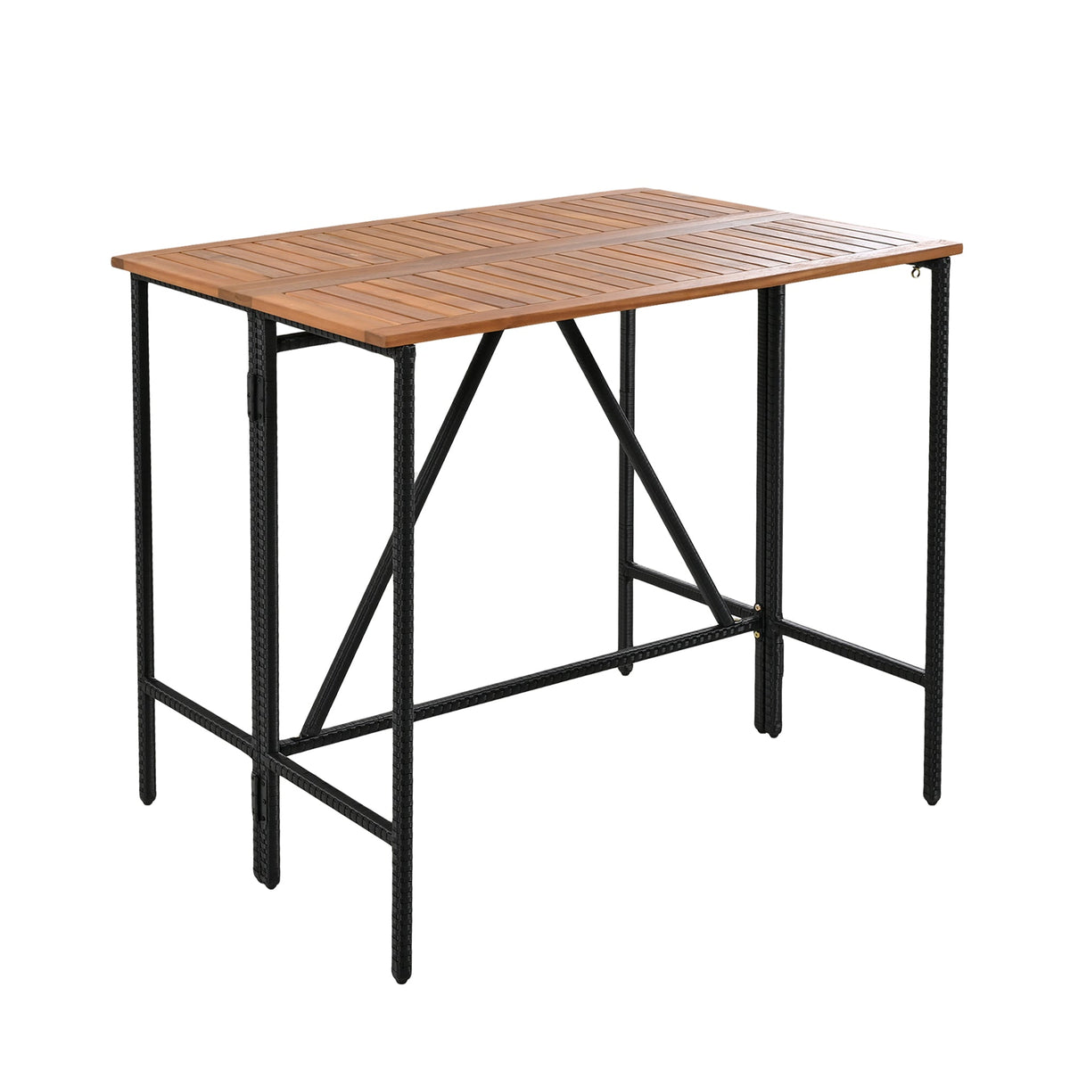 Roomfitters 10-Piece Outdoor Bar Set, Acacia Wood Bar Height Table & 8 Stools, Foldable PE Rattan Tabletop, All-Weather Bistro, Natural Roomfitters